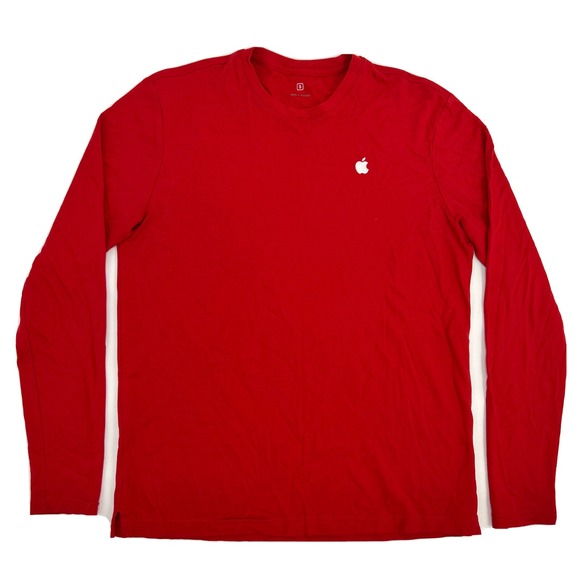 Apple Employee Shirt‎ Adult Small Red Long Sleeve Crew Embroidered Chest Logo - Picture 1 of 9